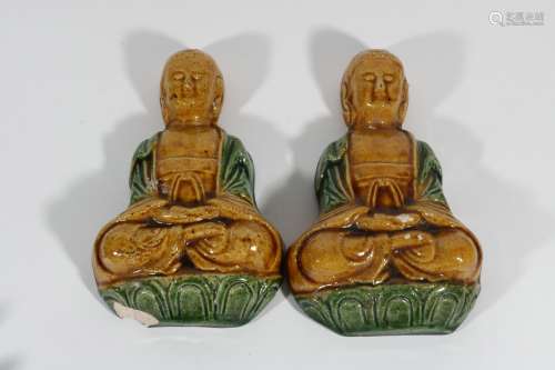 Pair Of Tricolor Porcelain Statue Of Buddha, China