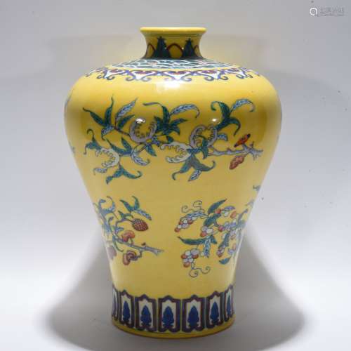 Period Of Yongzheng Yellow Glaze Blue And White Doucai Porce...