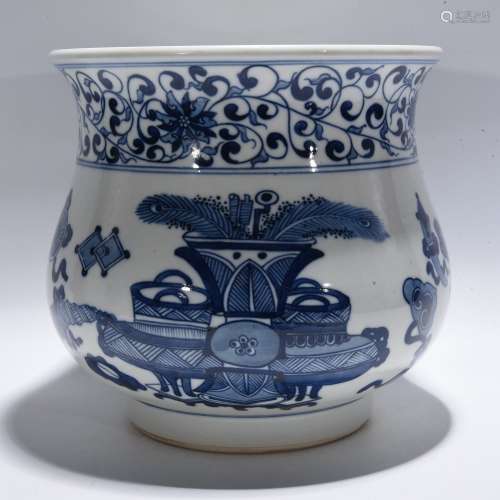 Blue And White Porcelain Antiques And Curios Incense Burner,...