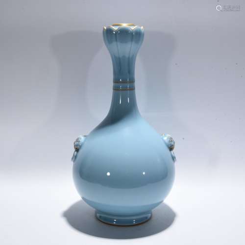 Period Of Qianlong Blue Glaze Gold Gilded Bottle, China