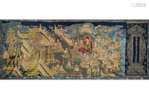 收藏级大明嘉靖庚子年二月甲子吉日造款   织锦御制佛教唐卡挂屏