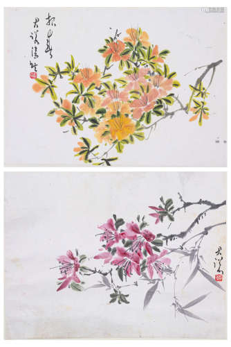 潘君诺花卉双挖（lot057-088为同一藏家藏）纸本立轴