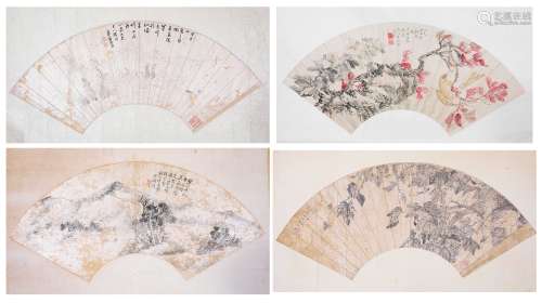 范钟、朱詠雪、佚名山水、花鸟、花卉扇面共4件纸本镜片
