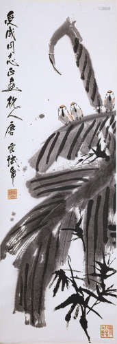 唐云（受成上款）花鸟（lot014-030为同一藏家藏）纸本屏轴