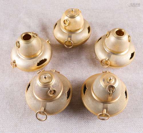 日本黄色鎏金铜制火钹纪念品五件铜制