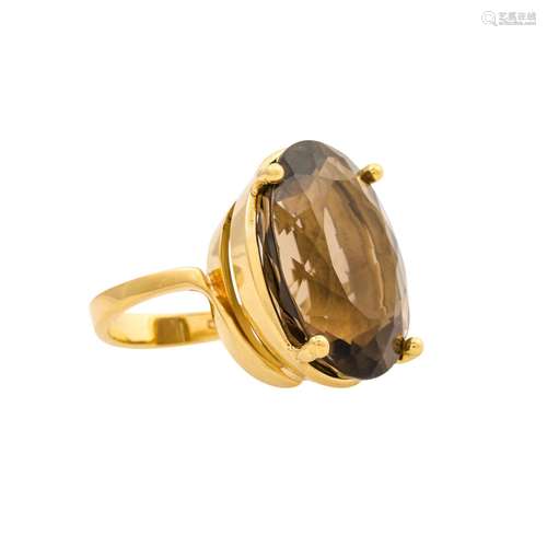 Ring mit oval facettiertem Rauchquarz von ca. 31 ct,