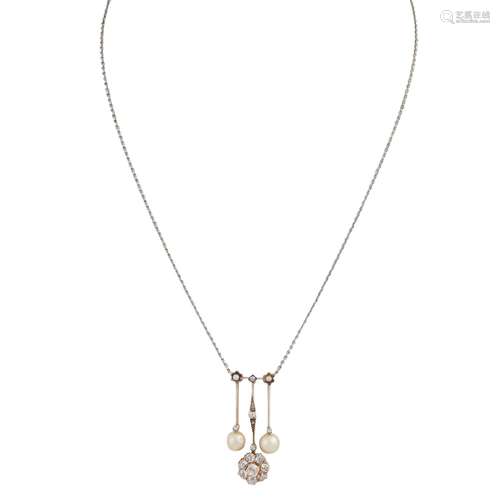 Jugendstil Collier mit Diamanten zus. ca. 1,3 ct,