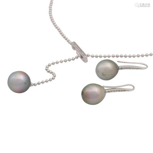 Set Collier und Ohrhänger mit Tahitiperlen,