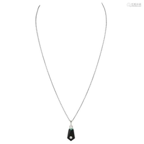 Collier im Stil des Art Déco mit Altschliffdiamant ca. 0,1 c...