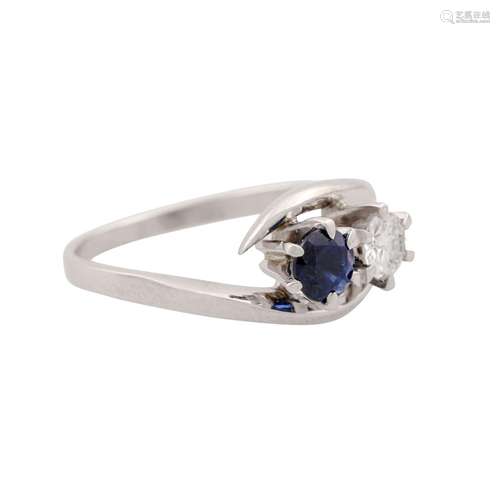 Ring mit Saphir ca. 0,6 ct und Brillant ca. 0,3 ct,