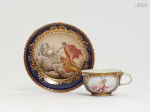 A Meissen porcelain cup and saucer with mythological decor