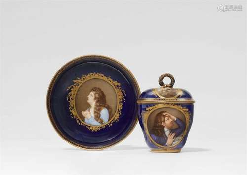 A Meissen porcelain lidded cup and saucer with Abélard and H...