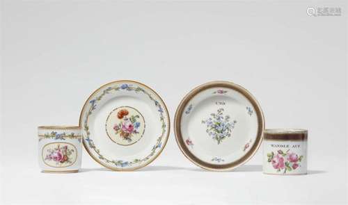 Two Meissen porcelain cups and saucers with bouquets