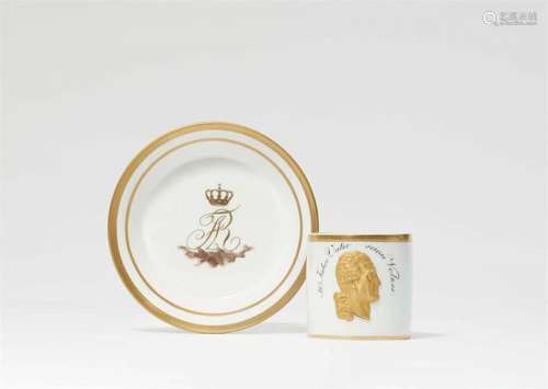 A Meissen porcelain cup and saucer commemorating King Friedr...