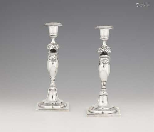 A pair of Neoclassical Berlin silver candlesticks