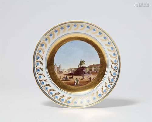 A porcelain plate with a view of the Bronze Horseman