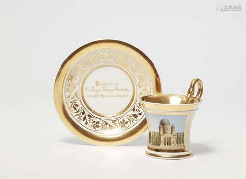 A Berlin KPM porcelain cup with a view of Berlin Cathedral