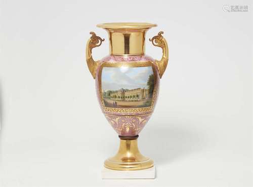 A Berlin KPM porcelain vase with views of Sanssouci and Char...