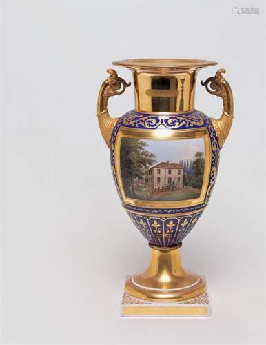 A KPM Berlin porcelain vase with views of the Park zu Megow.