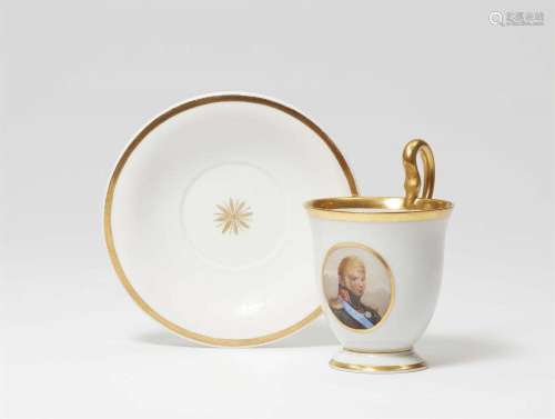 A Berlin KPM porcelain cup with a portrait of Tsar Alexander...