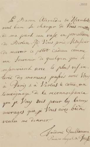 A letter from Crown Prince Frederick William, presumably to ...