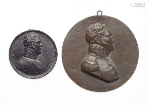 Two cast iron portrait plaques of Tsar Alexander I