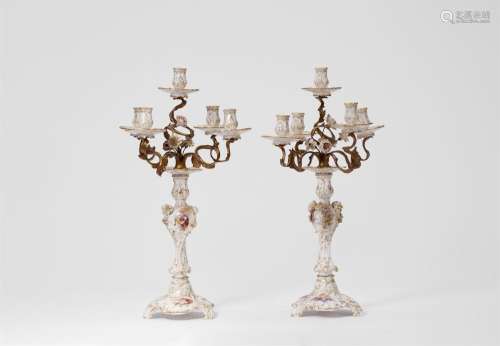 A pair of Berlin KPM bronze-mounted porcelain candelabra