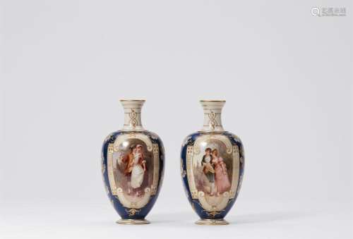 A pair of Berlin KPM porcelain vases with courtly couples