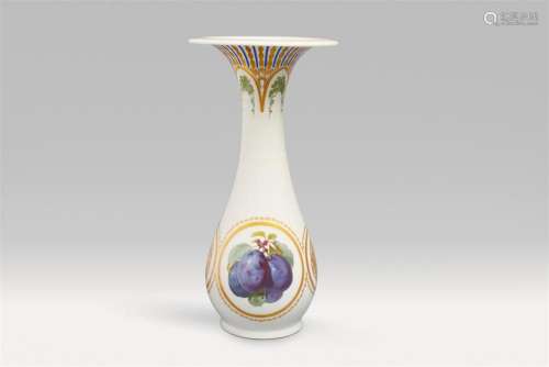 A narrow Berlin KPM porcelain vase with Jugendstil plum deco...