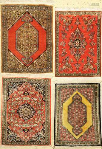 4 lots of Qum silk, Persia, approx. 60 years, pure natural s...