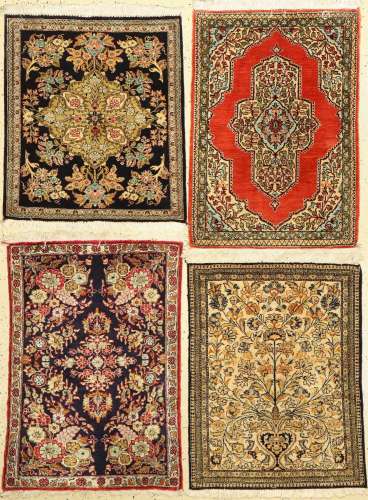 4 lots of Qum silk, Persia, approx. 60 years, pure natural s...