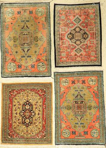 4 lots of Qum silk, Persia, approx. 60 years, pure natural s...
