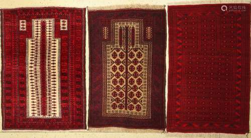 3 lots of Baluch prayer rugs, Persia, around 1960, wool on w...