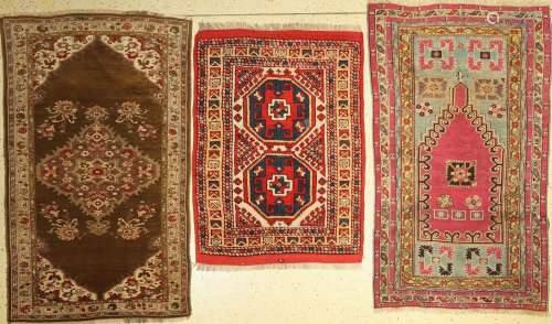 3 lots of Turkish carpets, around 1940, wool on wool, approx...