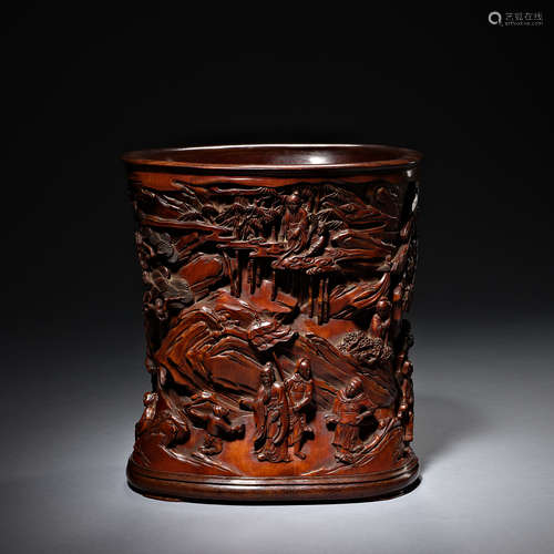 Qing Dynasty, Rosewood inlaid with Boxwood carving, Pen Hold...