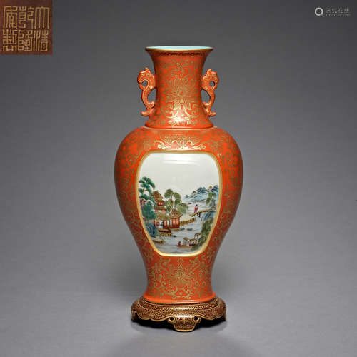 Qing Dynasty Qianlong, yellow bottom trace gold, Famille Ros...