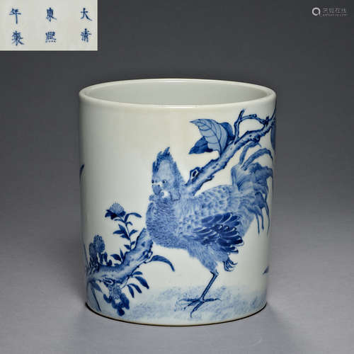 Qing Dynasty Kangxi, blue and white porcelain, Pen Holder