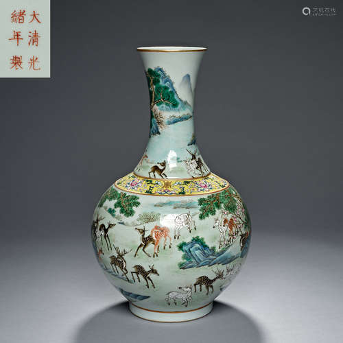 Qing Dynasty Guangxu, deer decoration, Bottle