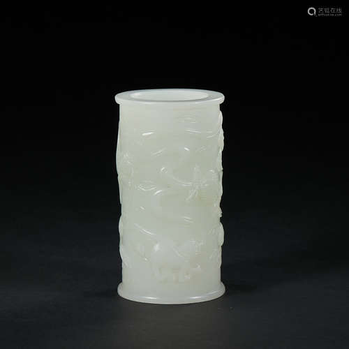 Qing Dynasty, White jade, Pen Holder