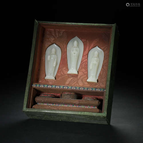 Qing Dynasty, white Jade, A group of Buddha statue