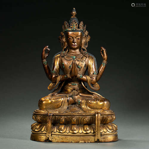 China, Qing  Dynasty, Gilt Bronze , Buddha statue