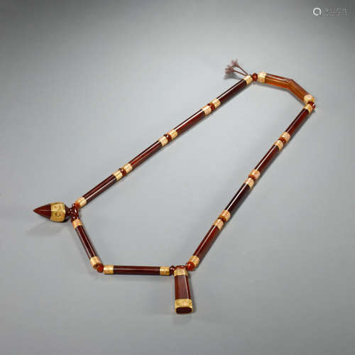 Liao Dynasty, red agate bag gold, Agate ornaments