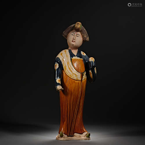 Tang Dynasty,  Tri-Color Glazed,  Maid