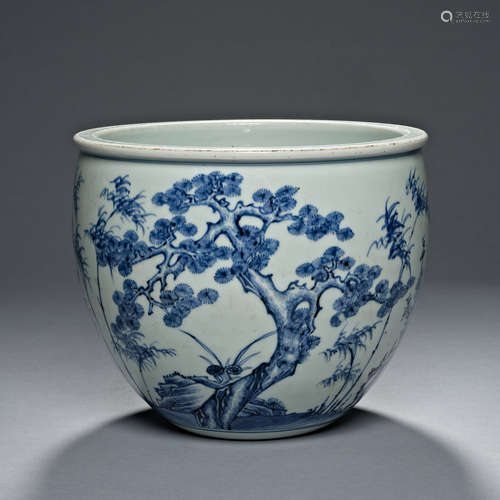 Qing Dynasty, blue and white porcelain, painting Vat