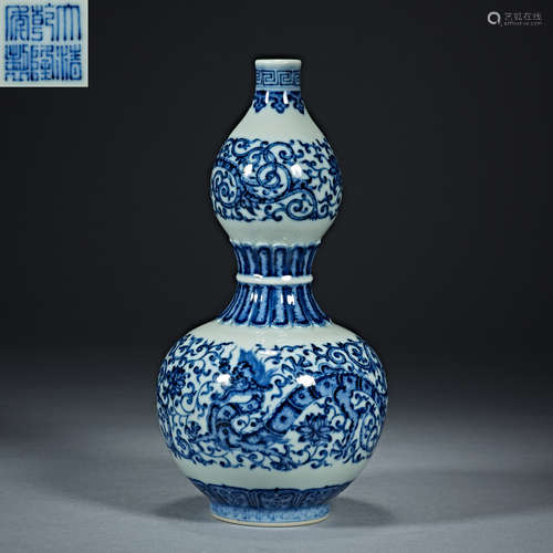 Qing Dynasty, blue and white porcelain, Gourd Bottle