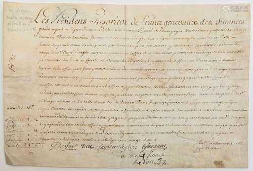 MARNE. 1728.  Lettre de réception de la Nomination faite par...