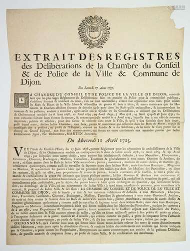 CÔTE-D’OR. 1737. DIJON. Extrait des Registres des délibérati...