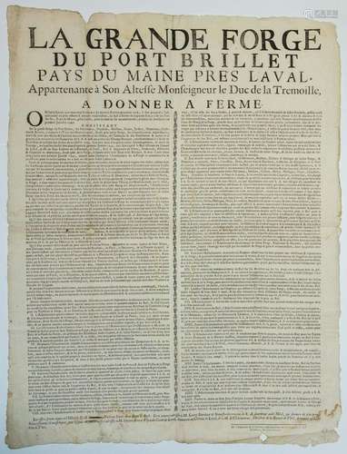 MAYENNE. 1738. « LA GRANDE FORGE DU PORT-BRILLET