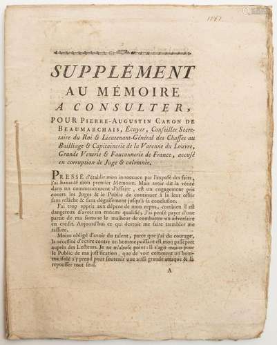 CARON DE BEAUMARCHAIS (Pierre Augustin) Écrivain. PROCÈS de ...