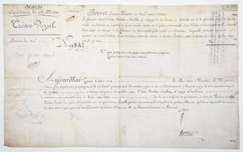 HARAS. 1779. NEVERS (58). Brevet du Roi LOUIS XVI qui confir...